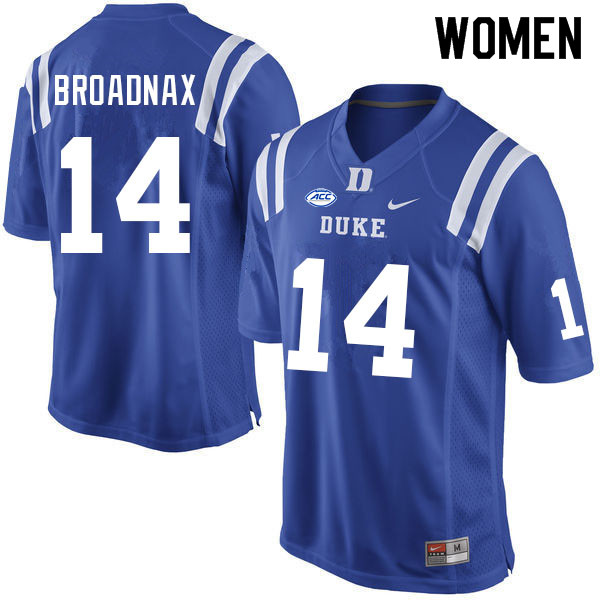 Women #14 Trent Broadnax Duke Blue Devils College Football Jerseys Sale-Blue - Click Image to Close